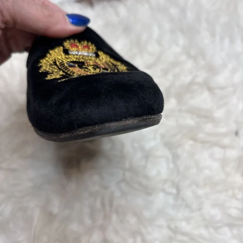 Jon Josef Black Velvet Gatsby Shield Emblem Leather Loafers Flats Shoes Size 7.5 - Picture 12 of 16